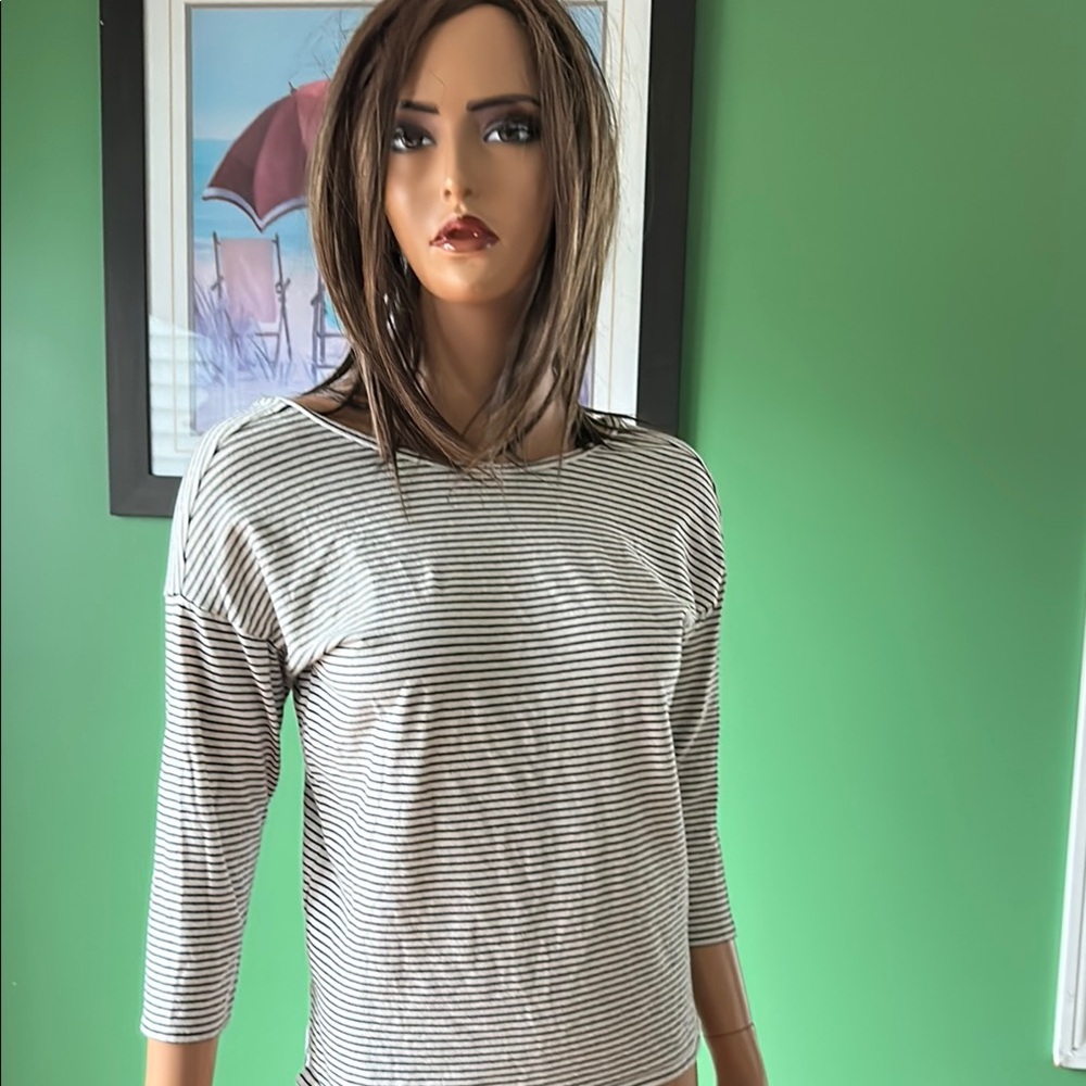 🤎🤎EUC LOFT Cream and Black Boxy 3/4 Sleeve Blouse🤎🤎